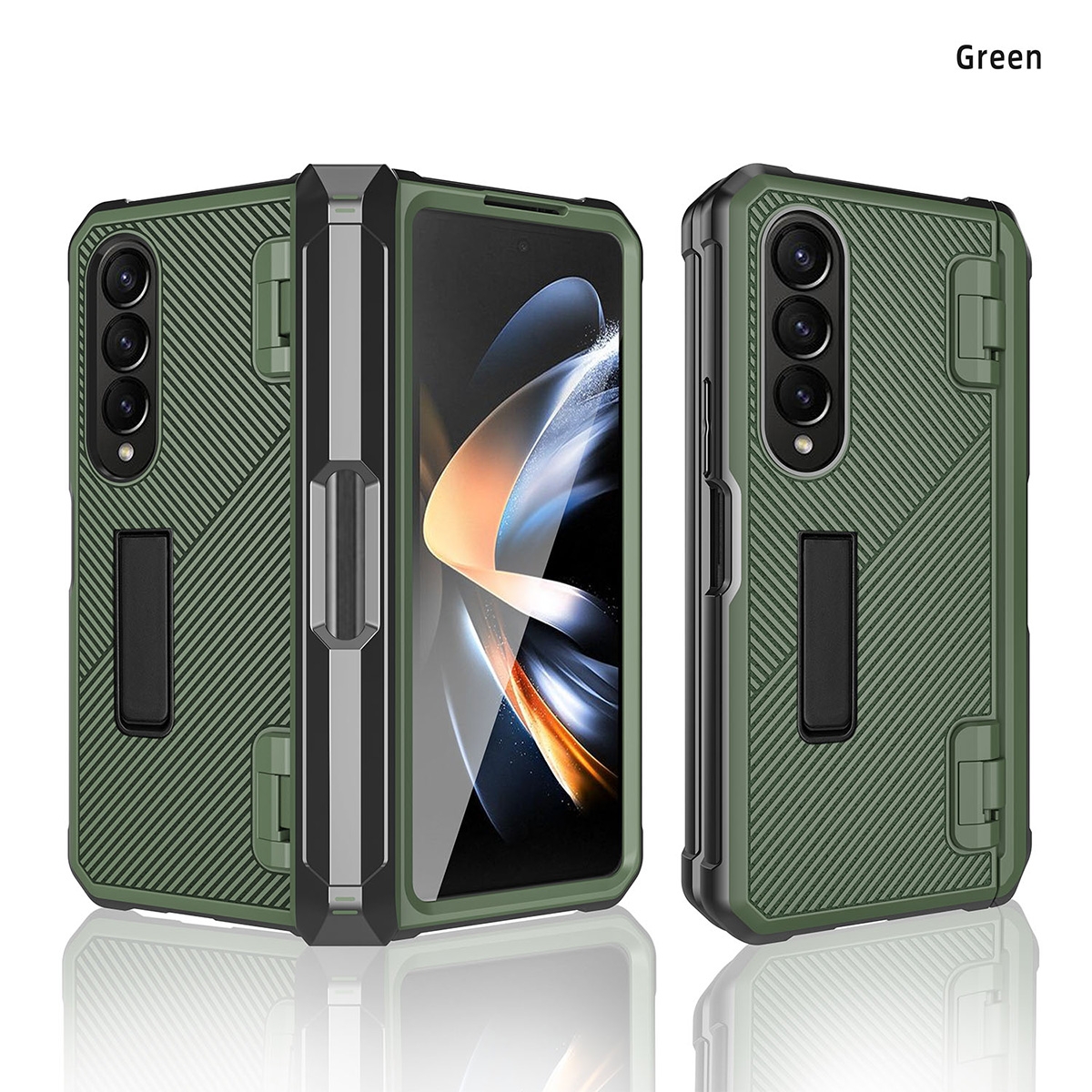 CS-HM-SS-F15 15E01 Kickstand Case with Built-in Screen Protector for Samsung Galaxy Z Fold 4 5G - Green