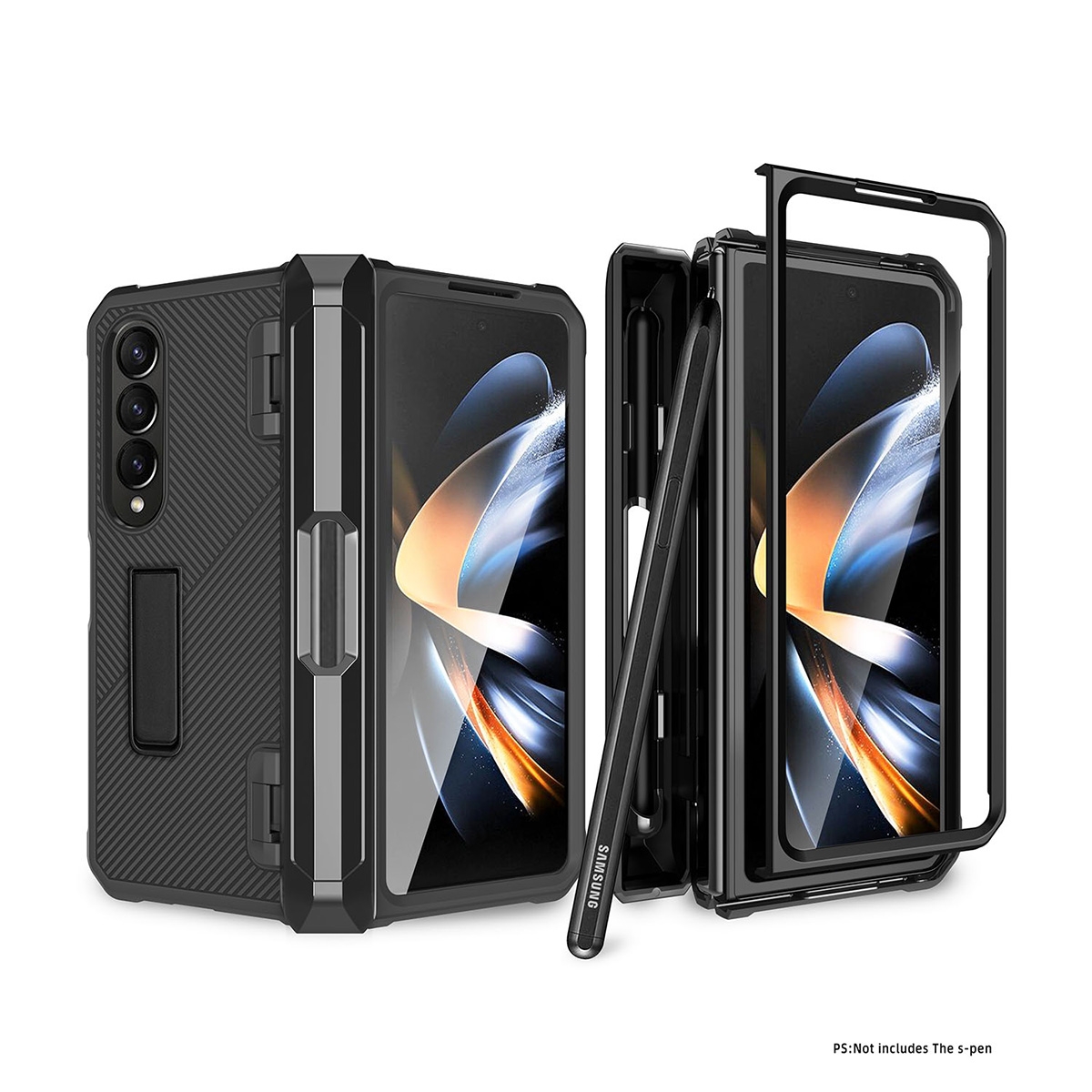 CS-HM-SS-F15 15A01 Kickstand Case with Built-in Screen Protector for Samsung Galaxy Z Fold 4 5G - Black