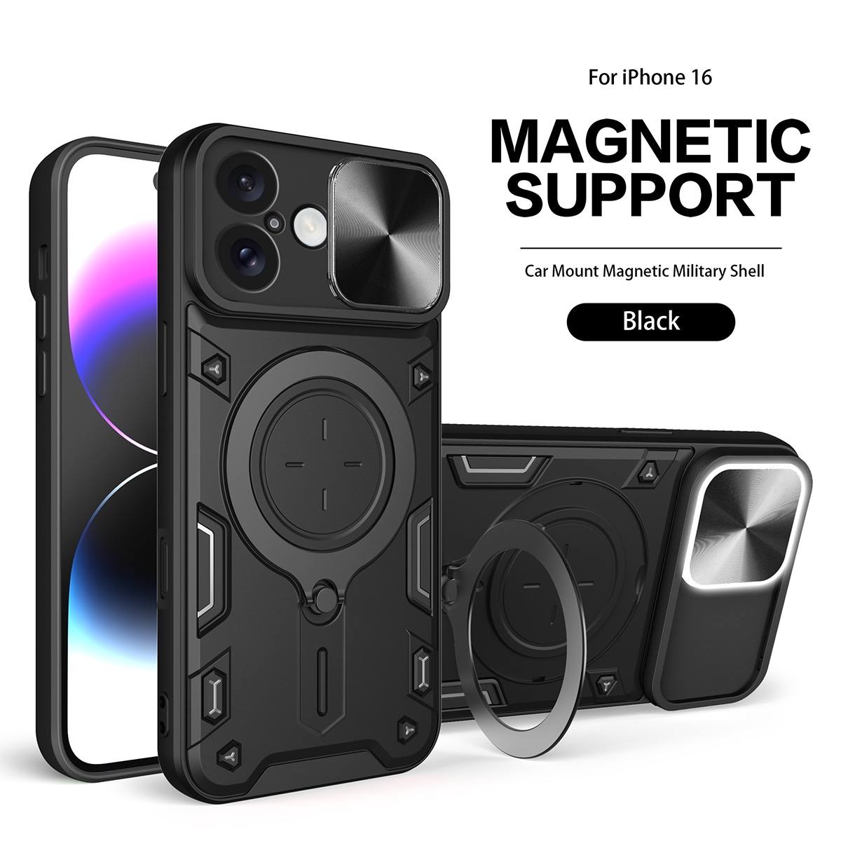 CS-PJ-IP-00058BK 2 in 1 Protect Case with Wireless Charging and Camera Protector for iPhone 16- Black