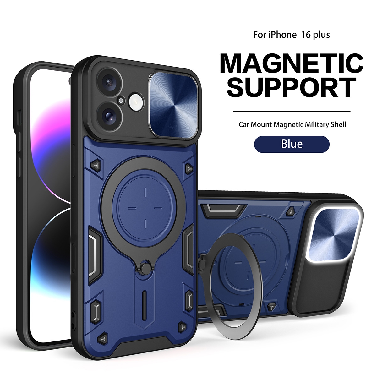 CS-PJ-IP-00059BU 2 in 1 Protect Case with Wireless Charging and Camera Protector for iPhone 16 Plus- Blue