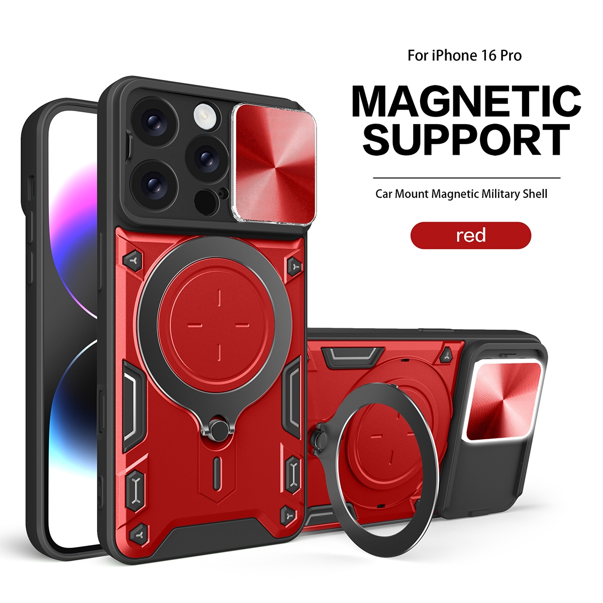 CS-PJ-IP-00060RD 2 in 1 Protect Case with Wireless Charging and Camera Protector for iPhone 16 Pro- Red