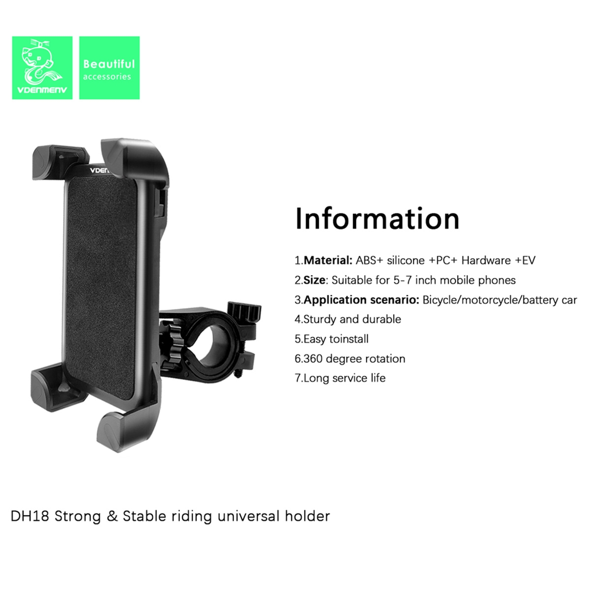 EI-CH-UN-DH18BK Strong & Stable Riding Universal Holder - Black