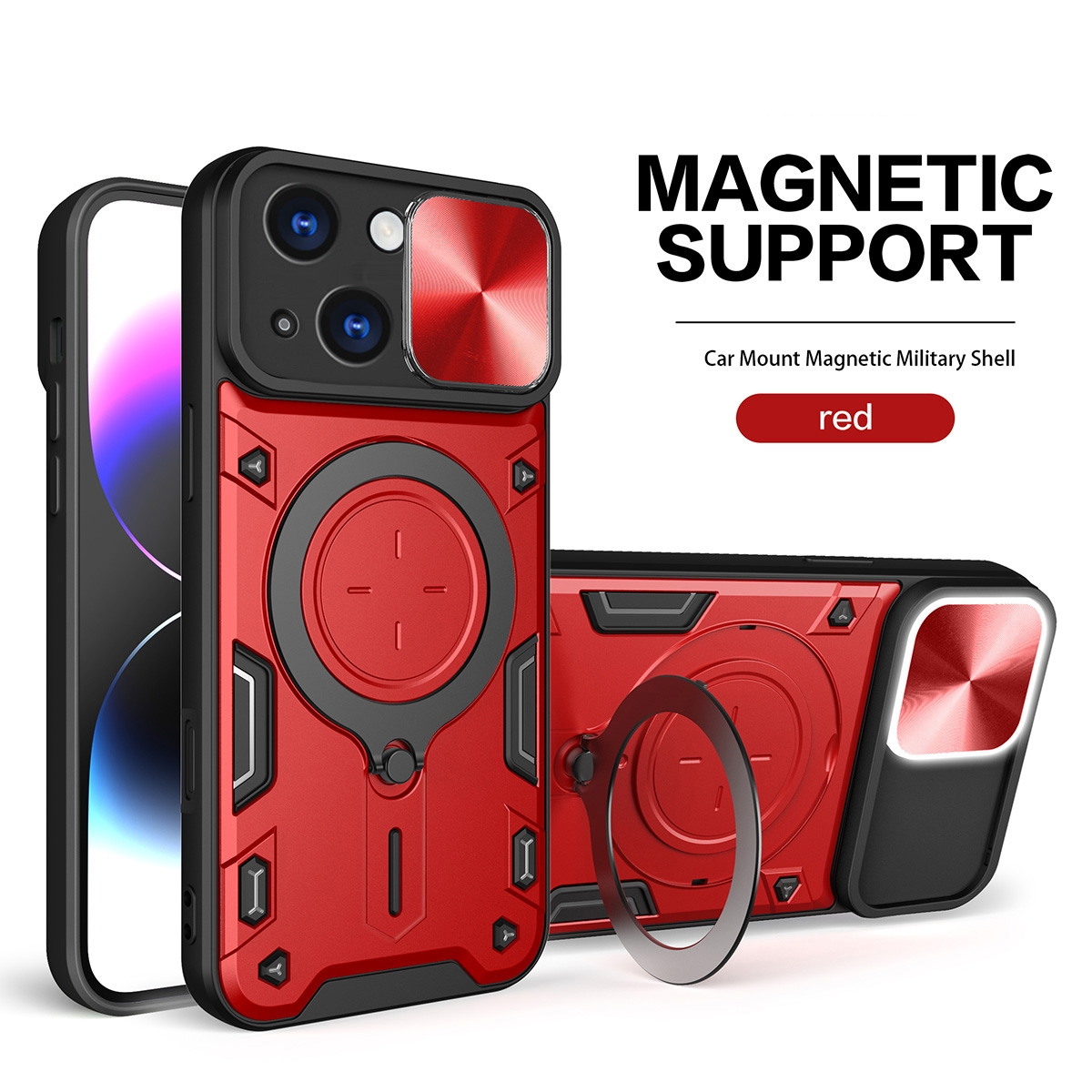 CS-PJ-IP-00055RD 2 in 1 Protect Case with Wireless Charging and Camera Protector for iPhone 14- Red