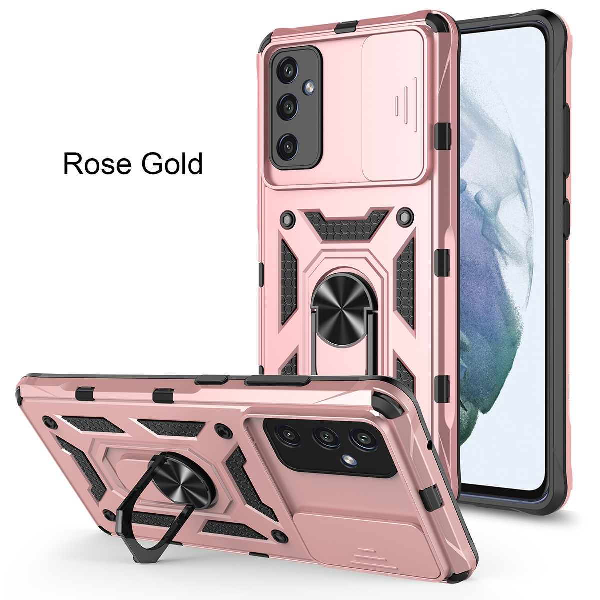 CS-PJ-SS-00019RG 2 in 1 Protect Case with Metal Ring and Camera Protector for Samsung Galaxy S23 Plus 5G - Rose Gold