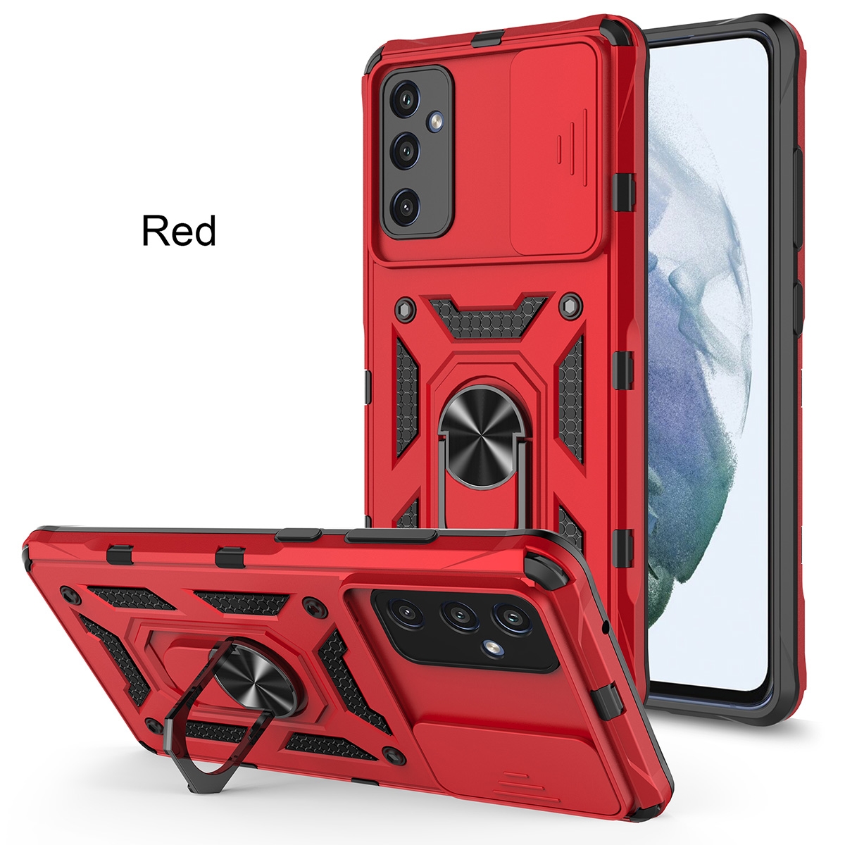 CS-PJ-SS-00019RD 2 in 1 Protect Case with Metal Ring and Camera Protector for Samsung Galaxy S23 Plus 5G - Red