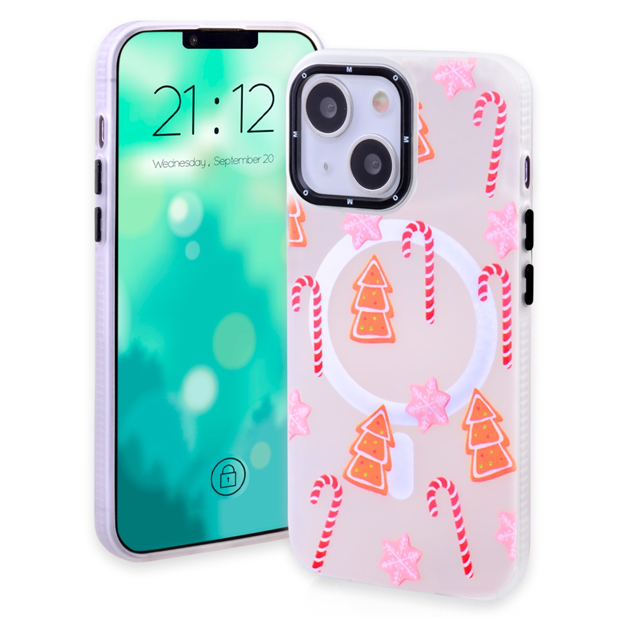 CS-TP-IP-00023A Magnetic TPU Case with Cute Merry Christmas Pattern for iPhone 13/ 14