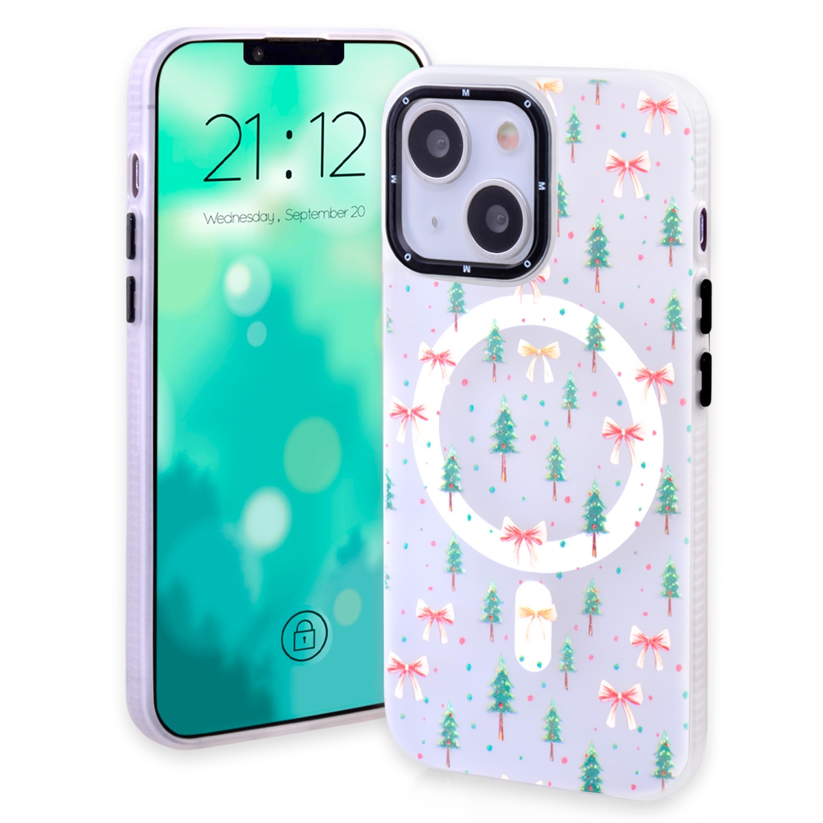 CS-TP-IP-00023C Magnetic TPU Case with Cute Merry Christmas Pattern for iPhone 13/ 14