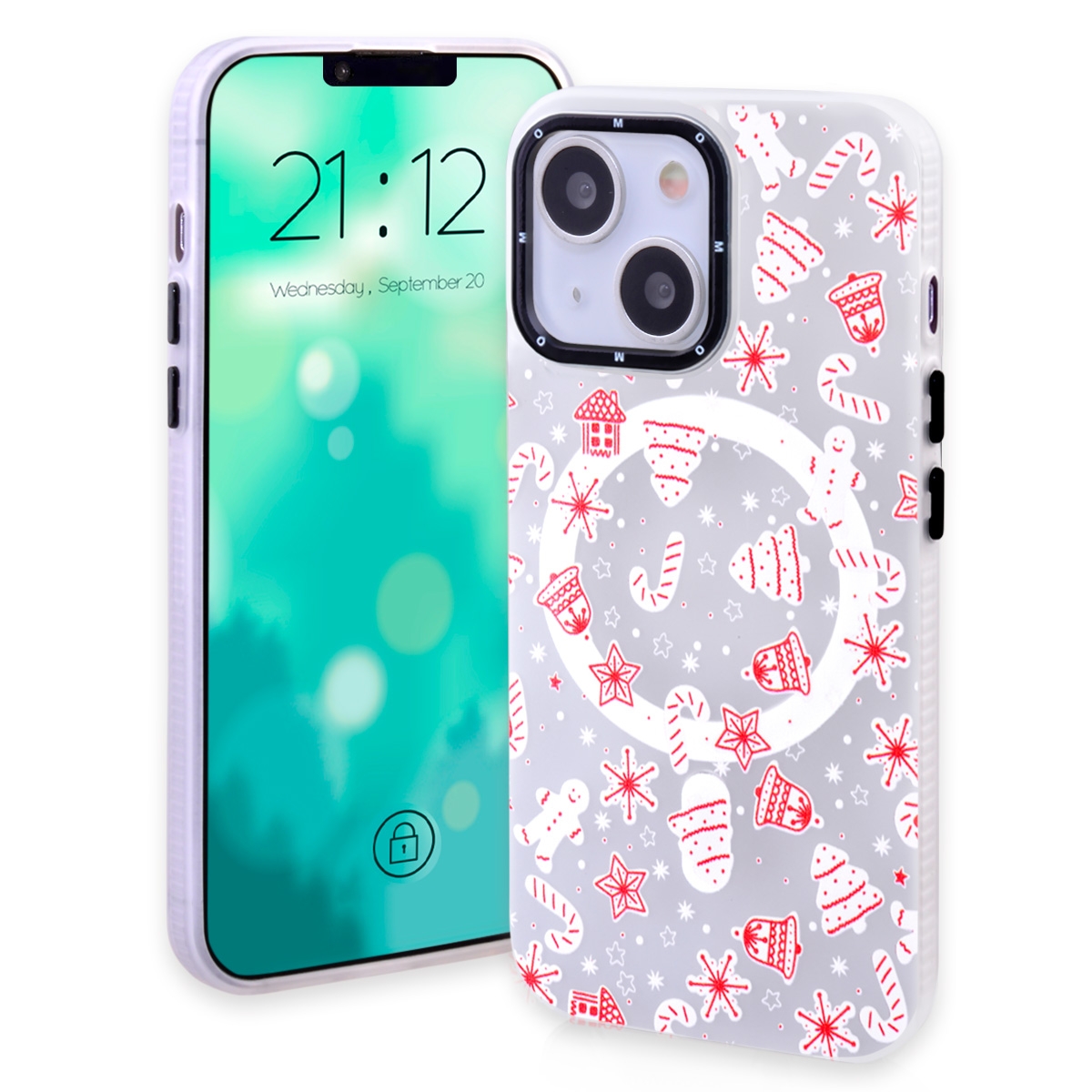 CS-TP-IP-00023E Magnetic TPU Case with Cute Merry Christmas Pattern for iPhone 13/ 14