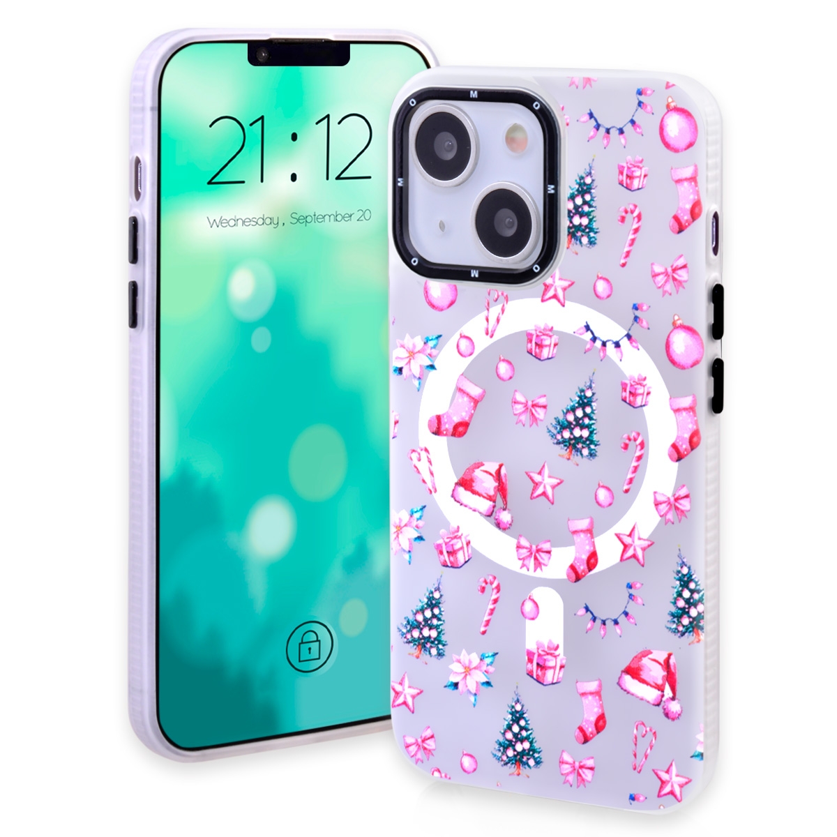 CS-TP-IP-00023H Magnetic TPU Case with Cute Merry Christmas Pattern for iPhone 13/ 14